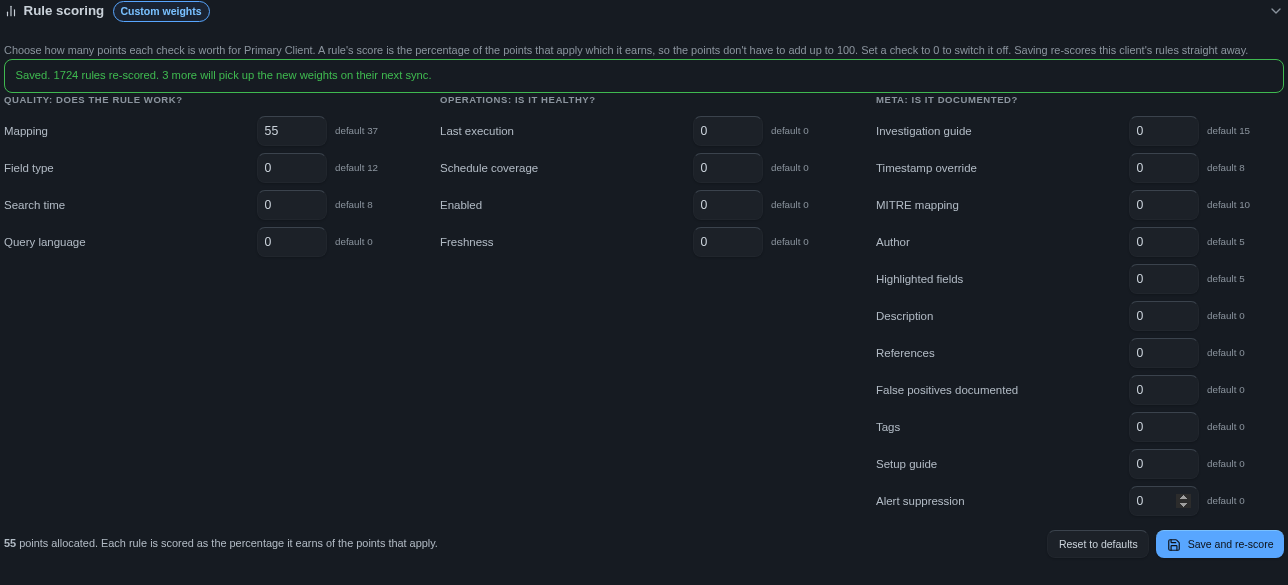 Editor with 55 points allocated to Mapping and a re-score confirmation