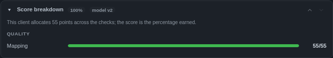Rule window listing only the Mapping check at 100%